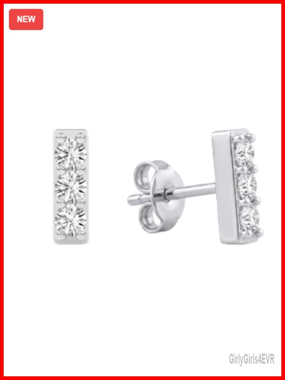Sterling Silver Lab Grown Diamond Bar Stud Earrings
